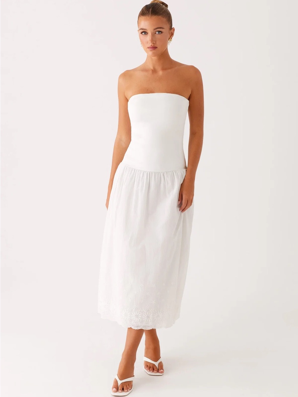 NWT Peppermayo White Strapless Midi Skirt Dress